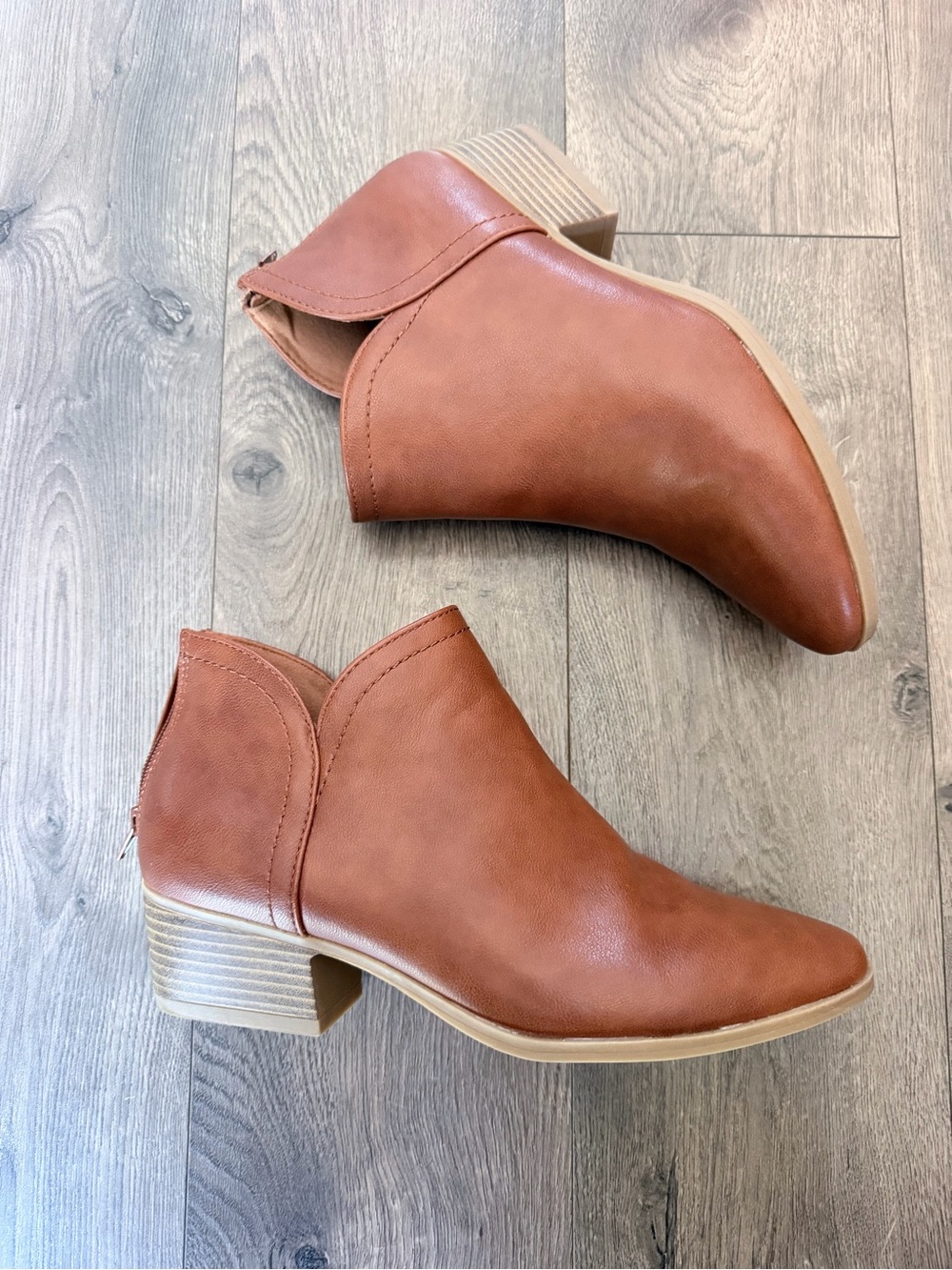 Maurices Brown Faux Leather Ankle Booties with Low Stacked Heel